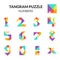 Tangram puzzle game with isolated vector Numbers.
