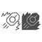 Tank attack line and solid icon. War battle land attack with explosion and vehicle symbol, outline style pictogram on