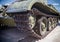 Tank caterpillar, iron wheels, tank undercarriage close up, metal wheels close up, tank wheels