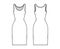 Tank dress technical fashion illustration with scoop neck, straps, knee length, fitted body, Pencil fullness. Flat