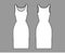 Tank dress technical fashion illustration with scoop neck, straps, knee length, fitted body, Pencil fullness. Flat