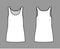 Tank dress technical fashion illustration with scoop neck, straps, mini length, oversized body, Pencil fullness. Flat