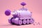 tank with flower in cannon on isolated bright pastel background. Minimal creative abstract dystopian concept. Generative ai