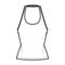 Tank halter scoop neck top technical fashion illustration with slim fit, tunic length. Flat apparel shirt outwear