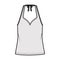 Tank halter sweetheart neck top technical fashion illustration with bow, oversized, tunic length. Flat apparel