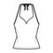 Tank halter sweetheart neck top technical fashion illustration with bow, slim fit, tunic length. Flat apparel