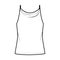 Tank high cowl Camisole technical fashion illustration with thin adjustable straps, oversized, tunic length Flat outwear