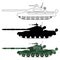 Tank silhouette, cartoon, outline. Military equipment set icon.