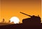 Tank still on desert to attack enemy,silhouette design,village b