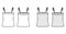 Tank tie strap top technical fashion illustration with ruching, oversized, tunic length. Flat apparel outwear shirt