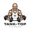 Tank Top Fitness Mascot Logo. Bald Man Vector Template Design.