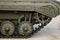 Tank tracks. Tank of the Second World War. Track armor close-up. Black track link and large rubberized rollers. Tank chassis. The