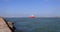 Tanker cargo ship entering Port Aransas Texas 4K 1667