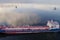 tanker is filled with liquefied natural gas, transporting gas by sea