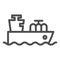 Tanker with oil or gas line icon. Cargo ship, boat transportation. Fuel industry vector design concept, outline style