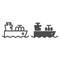 Tanker with oil or gas line and solid icon. Cargo ship, boat transportation. Fuel industry vector design concept