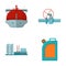 Tanker, pipe stop, oil refinery, canister with gasoline. Oil industry set collection icons in cartoon style vector