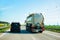 Tanker storage truck abd car on highway in Czech republic