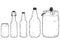 Tanks for beer. Set of five beverage bottles. Sketch scratch board imitation color.