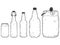 Tanks for beer. Set of five beverage bottles. Sketch scratch board imitation color.