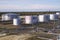 Tanks with oil for further transportation of oil through pipes at an oil refinery and oil pumping station