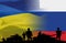 tanks and soldiers on flag of ukraine and russia