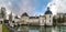 Tanlay castle panoramic view, spring day, cloudy weather, France