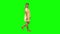 Tanned blond woman is calmly walking and smiling on green screen. Chroma key, 4k shot. Profile view.