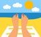 Tanned Feet and the sea. female legs against the sea, beach