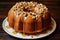 Tantalizing Bundt cake covered with melting peanut. Generate ai