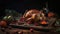 Tantalizing close-up photograph of Concept of Thanksgiving day, Autumn table setting, highlighting the rich flavors of the spices