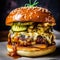 A tantalizing jumbo burger with a succulent chicken patty, tangy pickles, and a soft brioche bun.