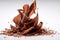 Tantalizing Macro Shot of Chocolate Shavings Unfurling from Block on White Background