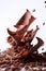 Tantalizing Macro Shot of Chocolate Shavings Unfurling from Block on White Background