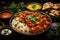 Tantalizing view Chicken tikka masala, basmati rice, Indian delicacies