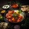 Tantalizing view Chicken tikka masala, basmati rice, Indian delicacies