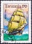 TANZANIA - CIRCA 1994: A stamp printed in Tanzania shows image of a sailing ship, Battle-ship, circa 1994