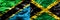 Tanzania vs Jamaica, Jamaican smoke flags placed side by side. Thick colored silky smoke flags of Tanzanian and Jamaica, Jamaican