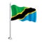 Tanzanian Flag. Isolated Realistic Wave Flag of Tanzania Country on Flagpole