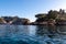 Taormina - Coastal rock formations at Ionian Mediterranean sea in Taormina, Sicily, Italy, Europe, EU