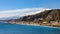 Taormina shore at Ionian sea with Giardini Naxos and Villagonia towns and Mount Etna in Messina region of Sicily in Italy