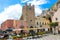 Taormina, Sicily, Italy - Apr 8th 2019: People sitting in outdoor restaurants and cafes on beautiful Piazza IX Aprile square