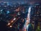 Taoyuan City Skyline Aerial View - Asia modern business city, cityscape night view birds eye view use the drone at night.