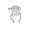 Tap with three fingers and swipe left line icon. Multi touch screen fingers, 3x tap symbol