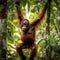 A Tapanuli orangutan swings from branch to branch. Generative AI