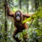 A Tapanuli orangutan swings from branch to branch. Generative AI