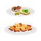 Tapas with Sauce and Sandwich with Cheese and Olive as Spanish Cuisine Dish Vector Set
