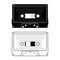 Tape cassette. Vector black and white illustration compact cassette tape in outline and in glyph style. Web graphics, banners,