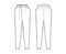 Tapered Baggy pants technical fashion illustration with low waist, rise, slash pockets, draping front, full lengths Flat