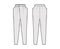 Tapered Baggy pants technical fashion illustration with low waist, rise, slash pockets, draping front, full lengths Flat